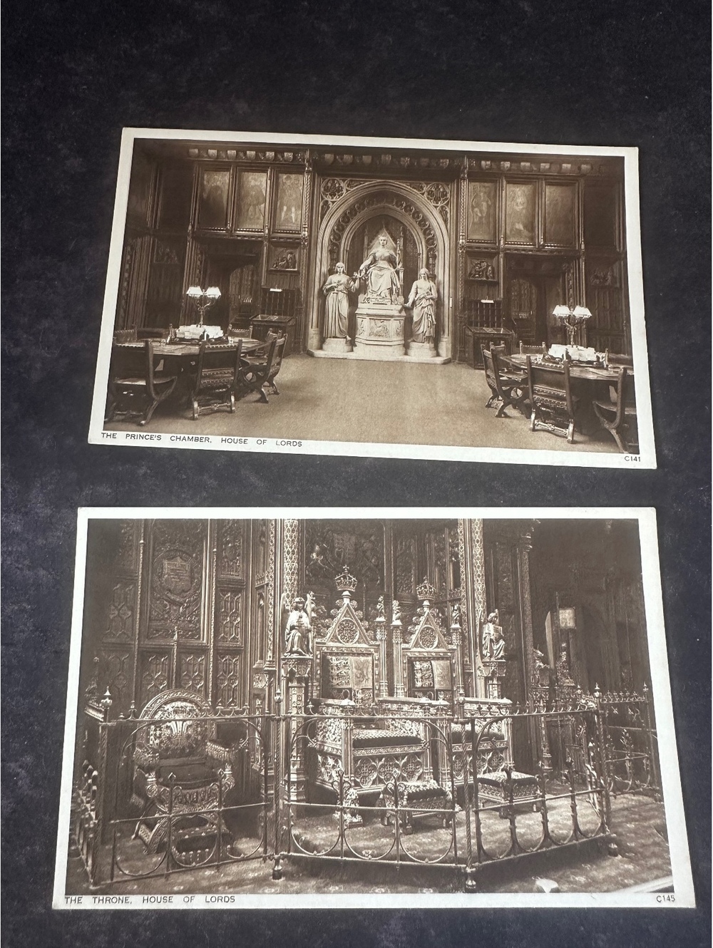 Lot of 2 Vintage House of Lords London Postcards Walter Scott C141 C145